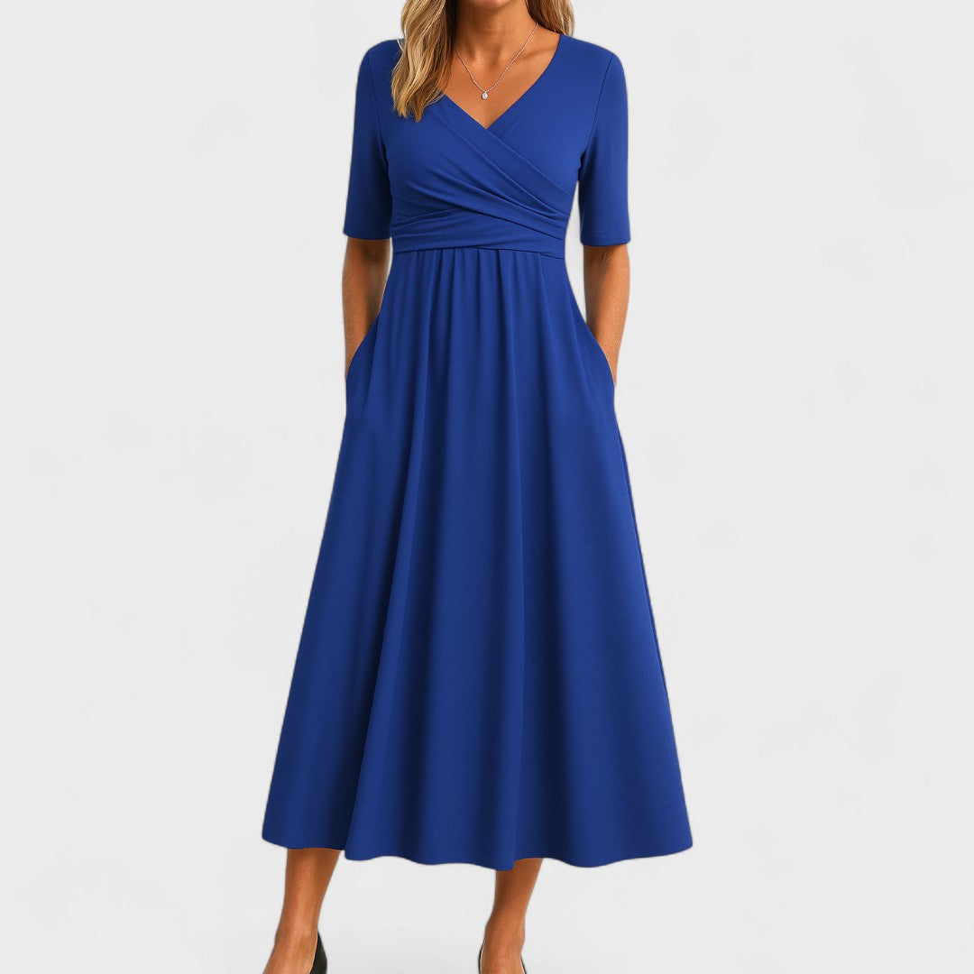Magnolia V-Neck Pleated Midi Dress