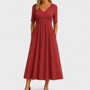 Magnolia V-Neck Pleated Midi Dress
