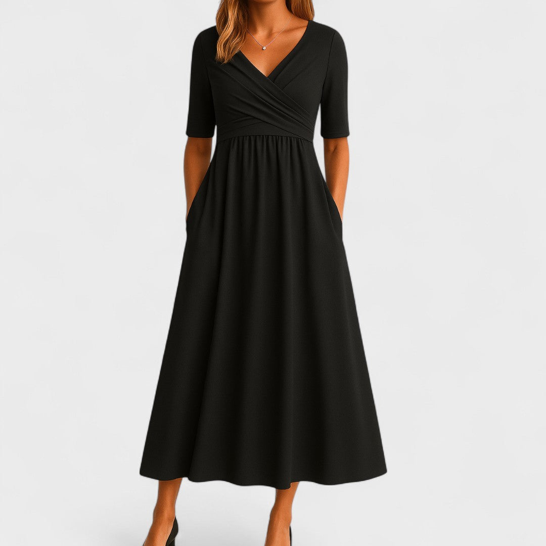 Magnolia V-Neck Pleated Midi Dress