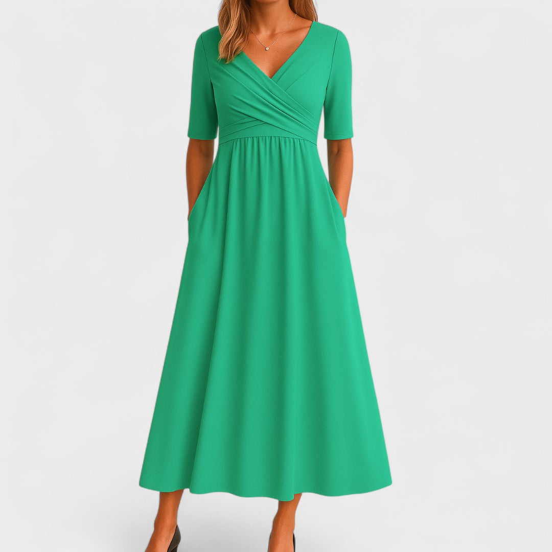 Magnolia V-Neck Pleated Midi Dress