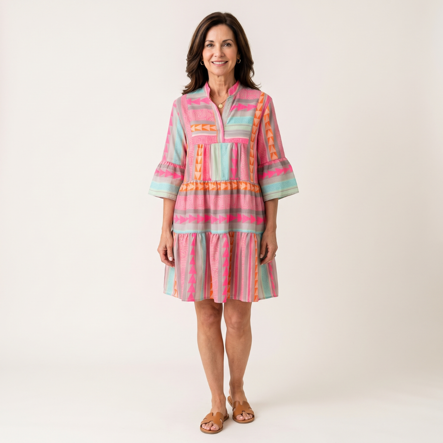 Estelle V-Neck Three-Quarter Sleeve Dress