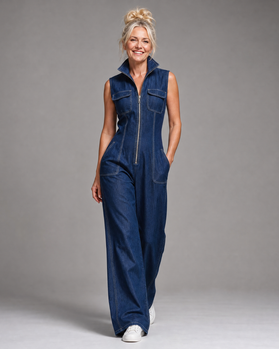 Lennox Zip Front Denim Jumpsuit