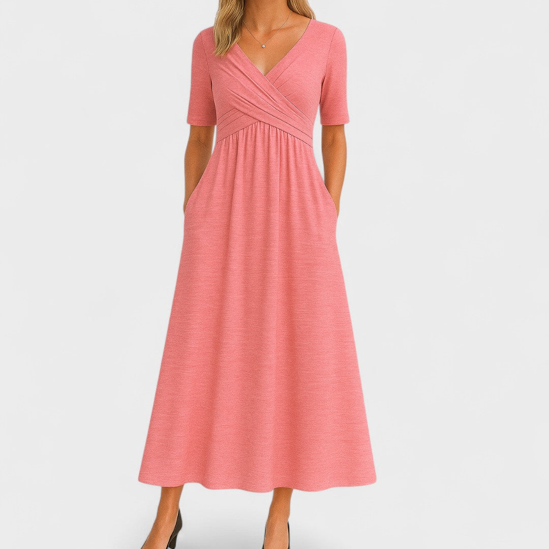 Magnolia V-Neck Pleated Midi Dress