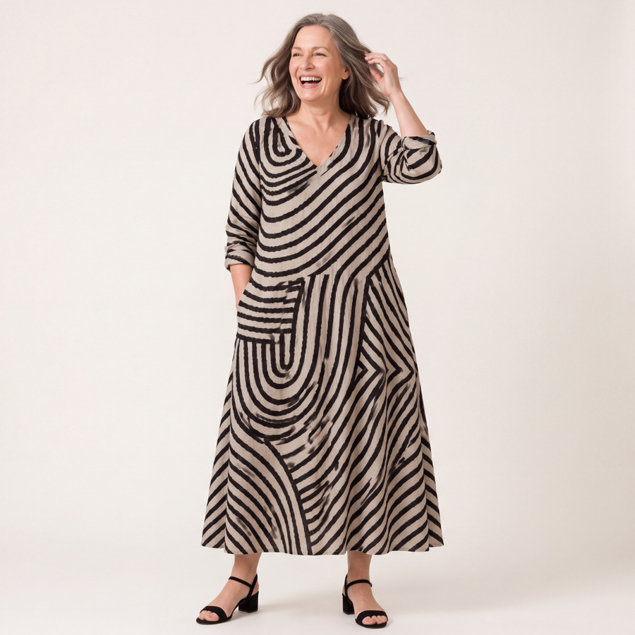 Freesia Striped Abstract Print Dress