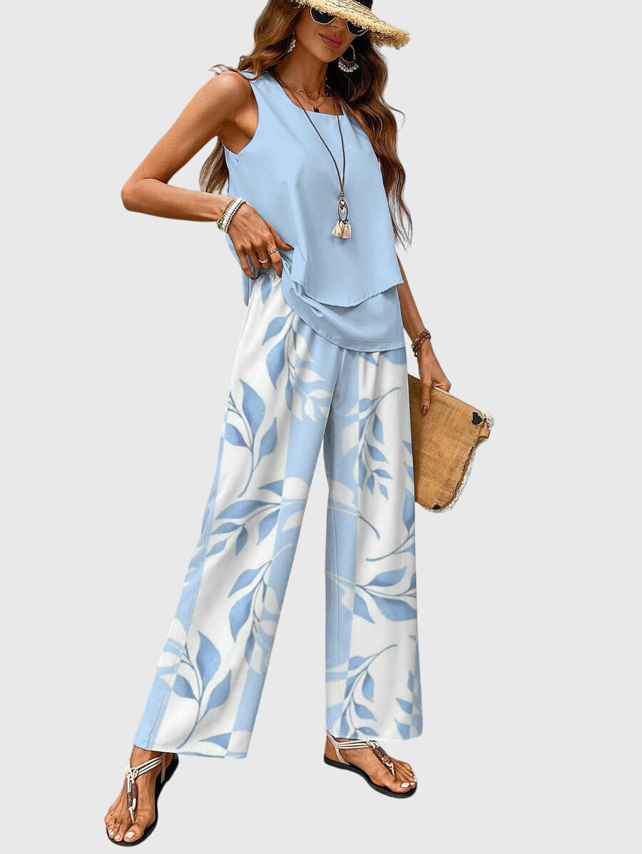 Noa Square Neck Leaf Print Two-Piece Set