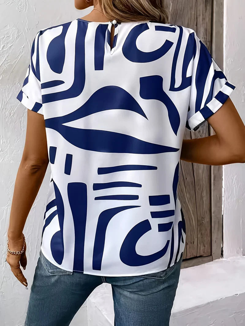 Jacinda – Silk Blouse with Striking Abstract Design for Effortless Summer Style