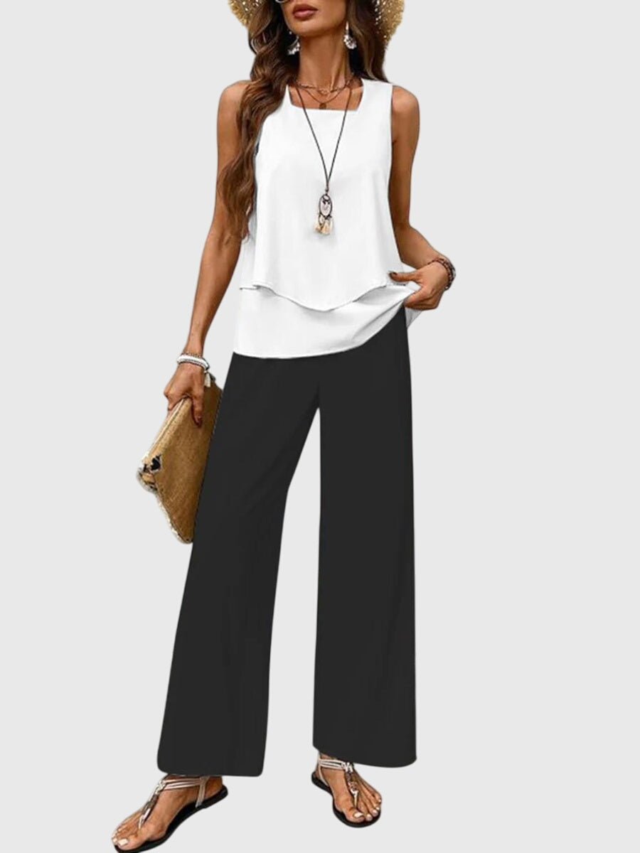 Noa Square Neck Leaf Print Two-Piece Set