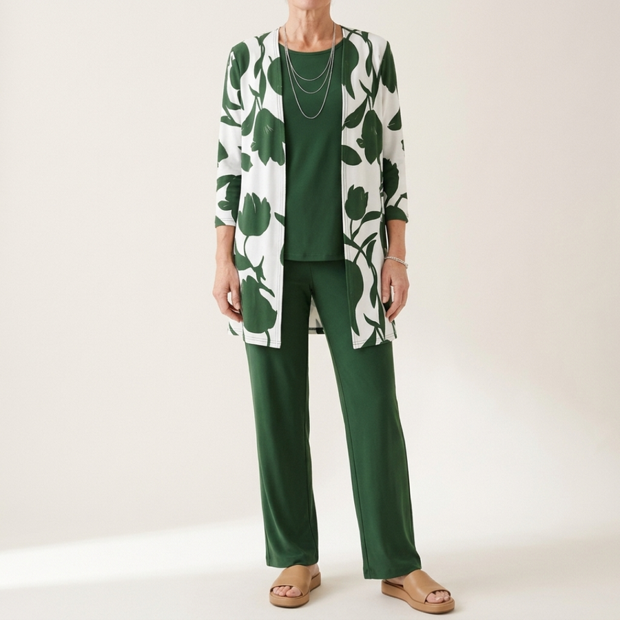 Eveline Leaf Print Long Sleeve Two-Piece Set