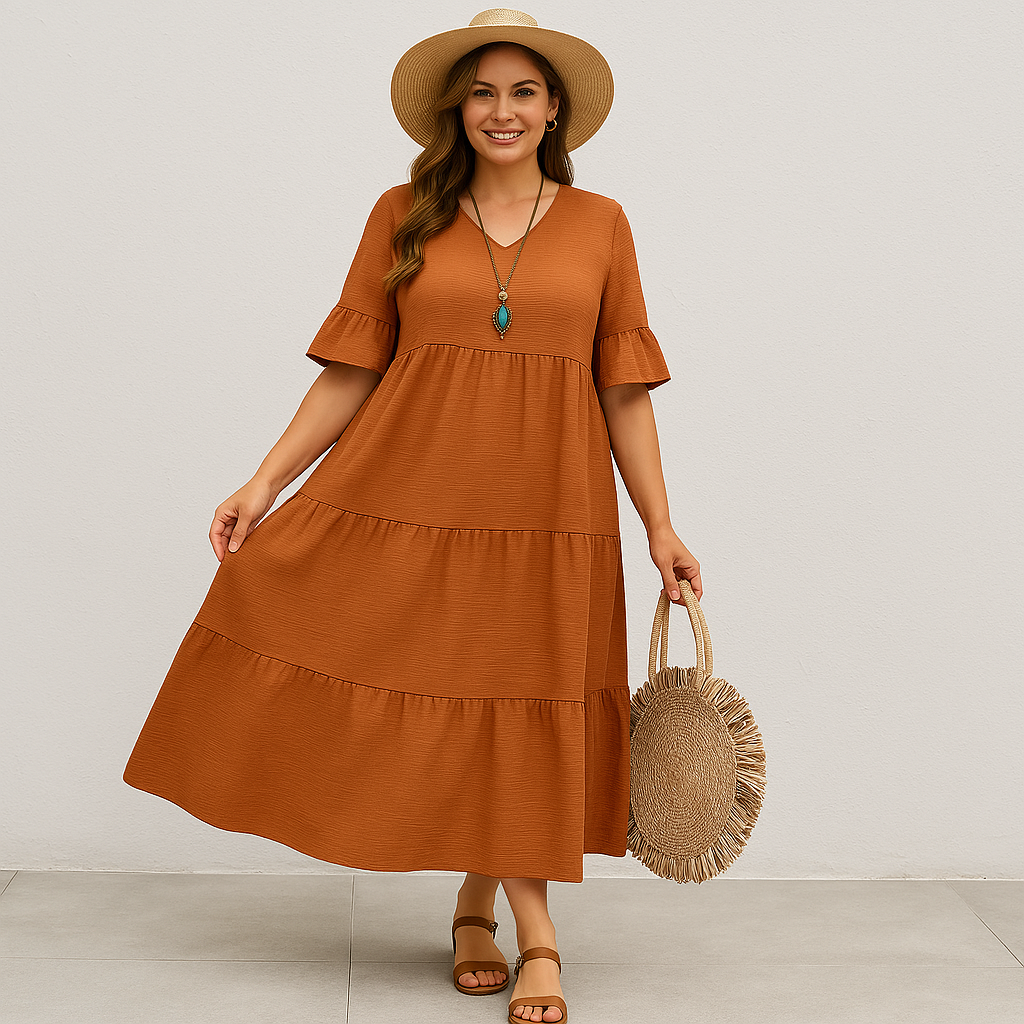 Camilla - Women's White Tiered Summer Dress with Ruffle Sleeves for Everyday Comfort