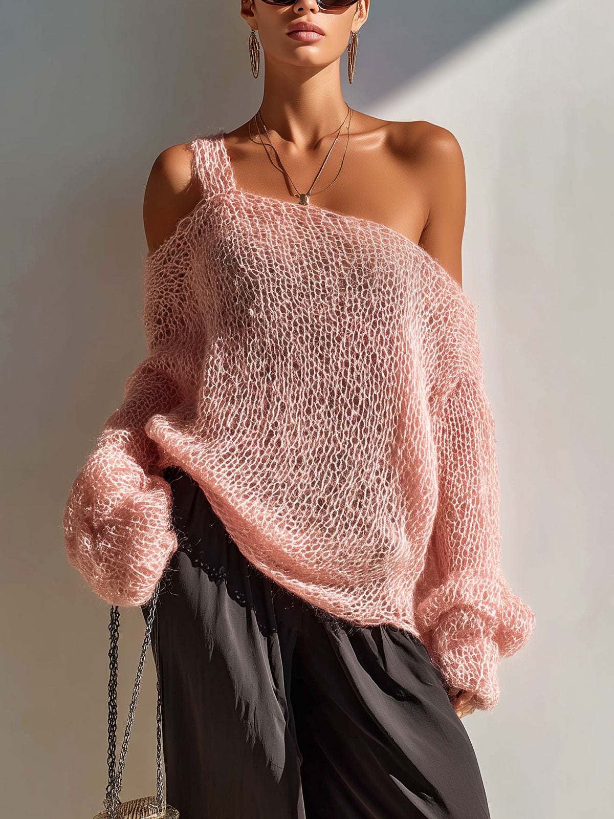 Ava | Chic Casual Oversized One-Shoulder Knit Sweater 0
