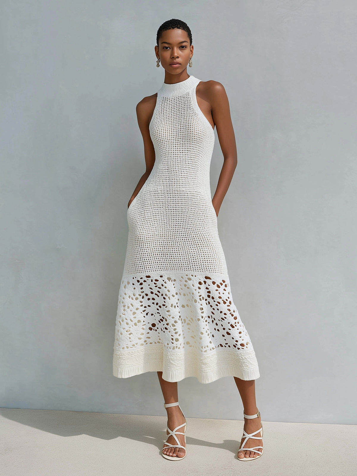 Ava | Elegant White Midi Wedding Guest Dress 1