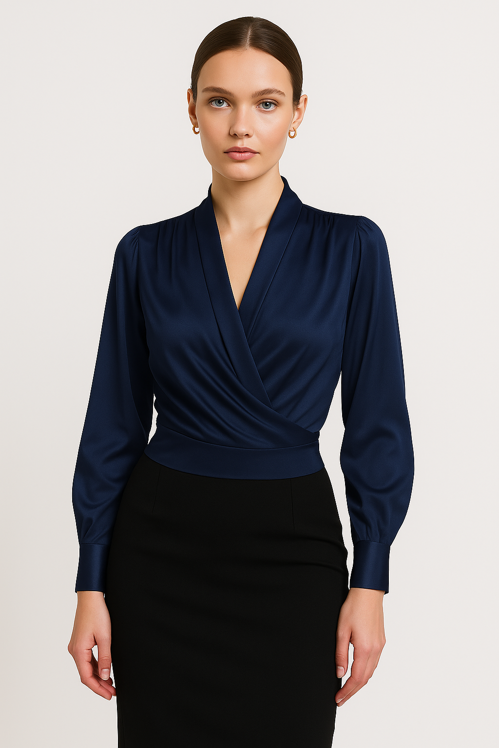 Celeste - Women's Satin Blouse with Puff Sleeves for Effortless Style