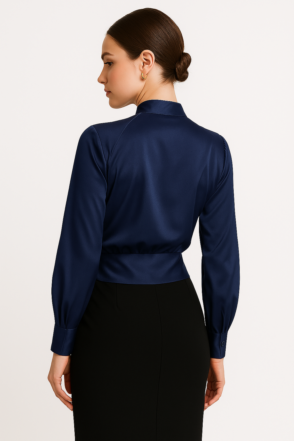 Celeste - Women's Satin Blouse with Puff Sleeves for Effortless Style