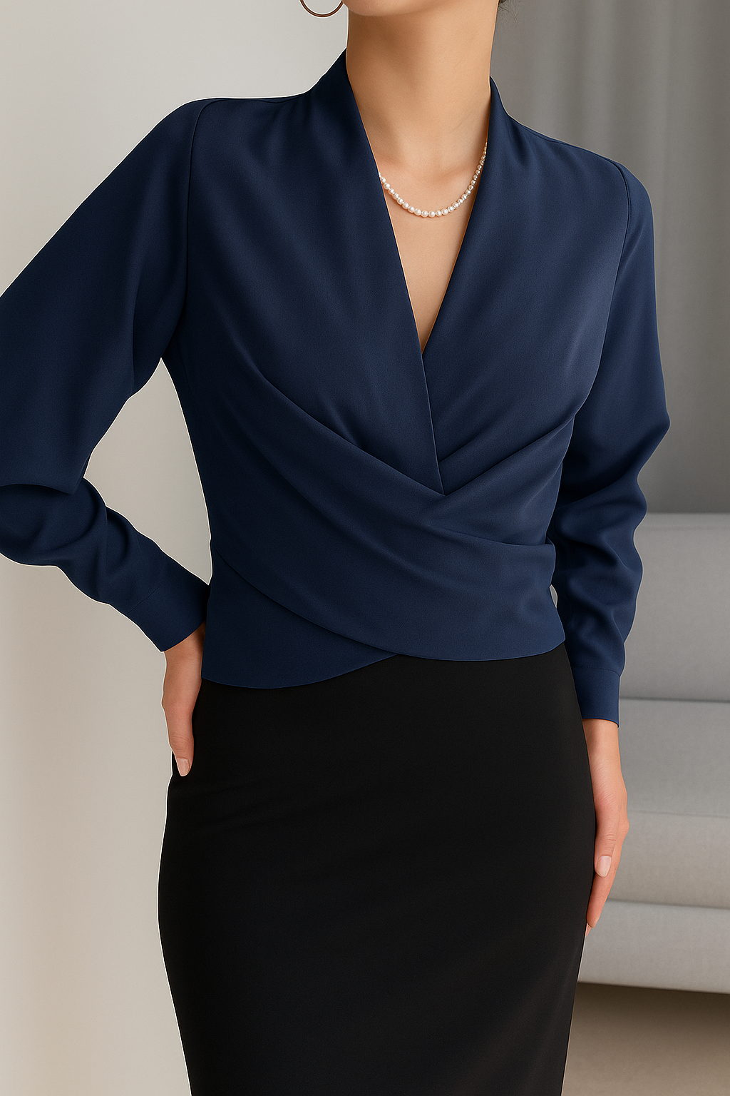 Celeste - Women's Satin Blouse with Puff Sleeves for Effortless Style