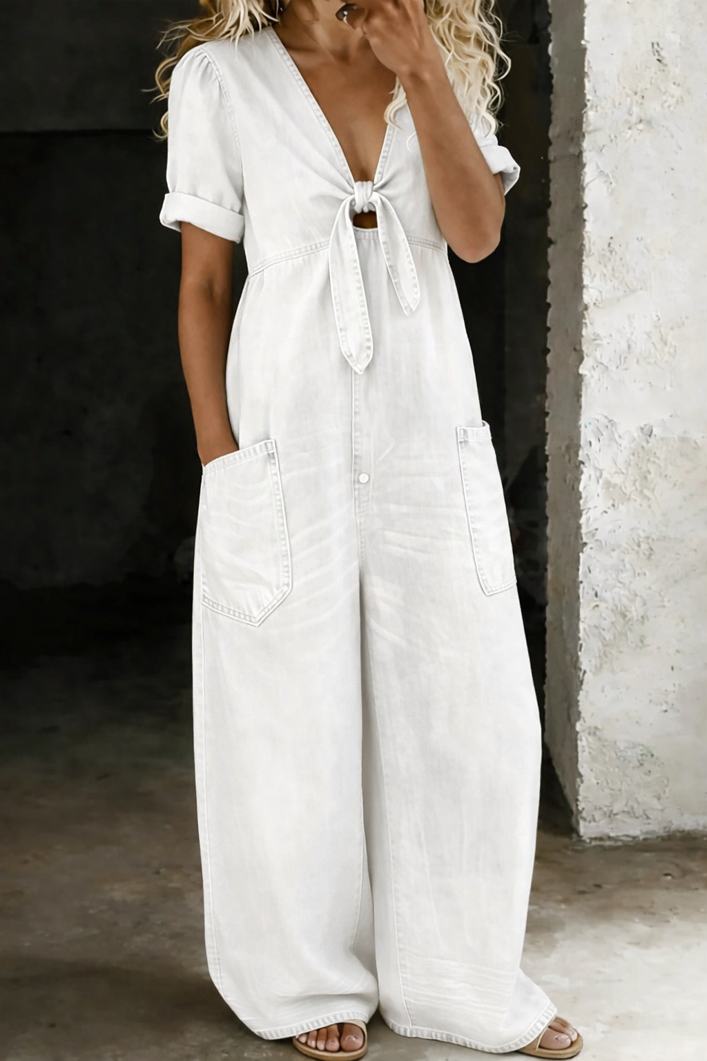 Elora V-Neck Short Sleeve Jumpsuit