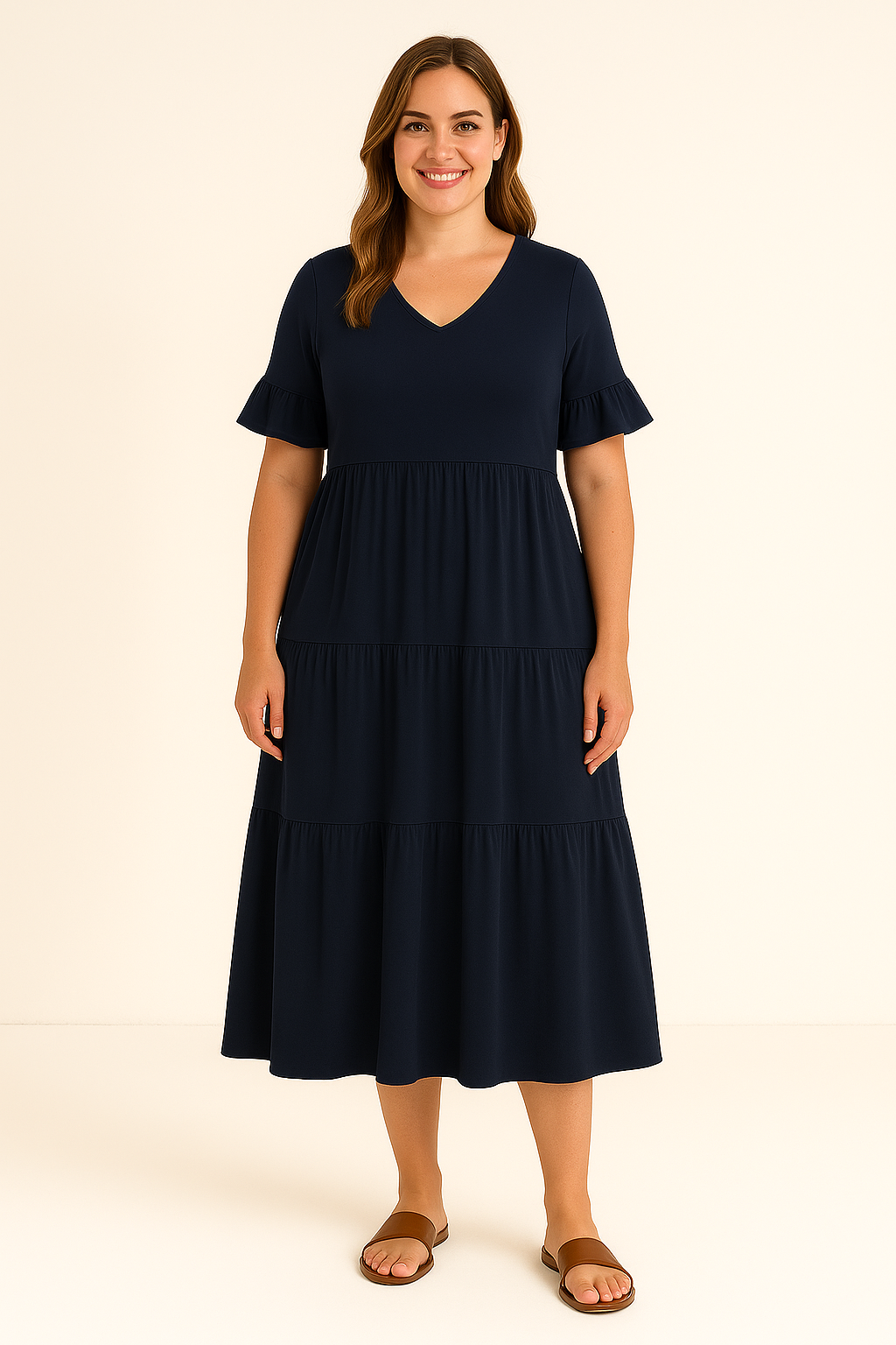 Camilla - Women's White Tiered Summer Dress with Ruffle Sleeves for Everyday Comfort