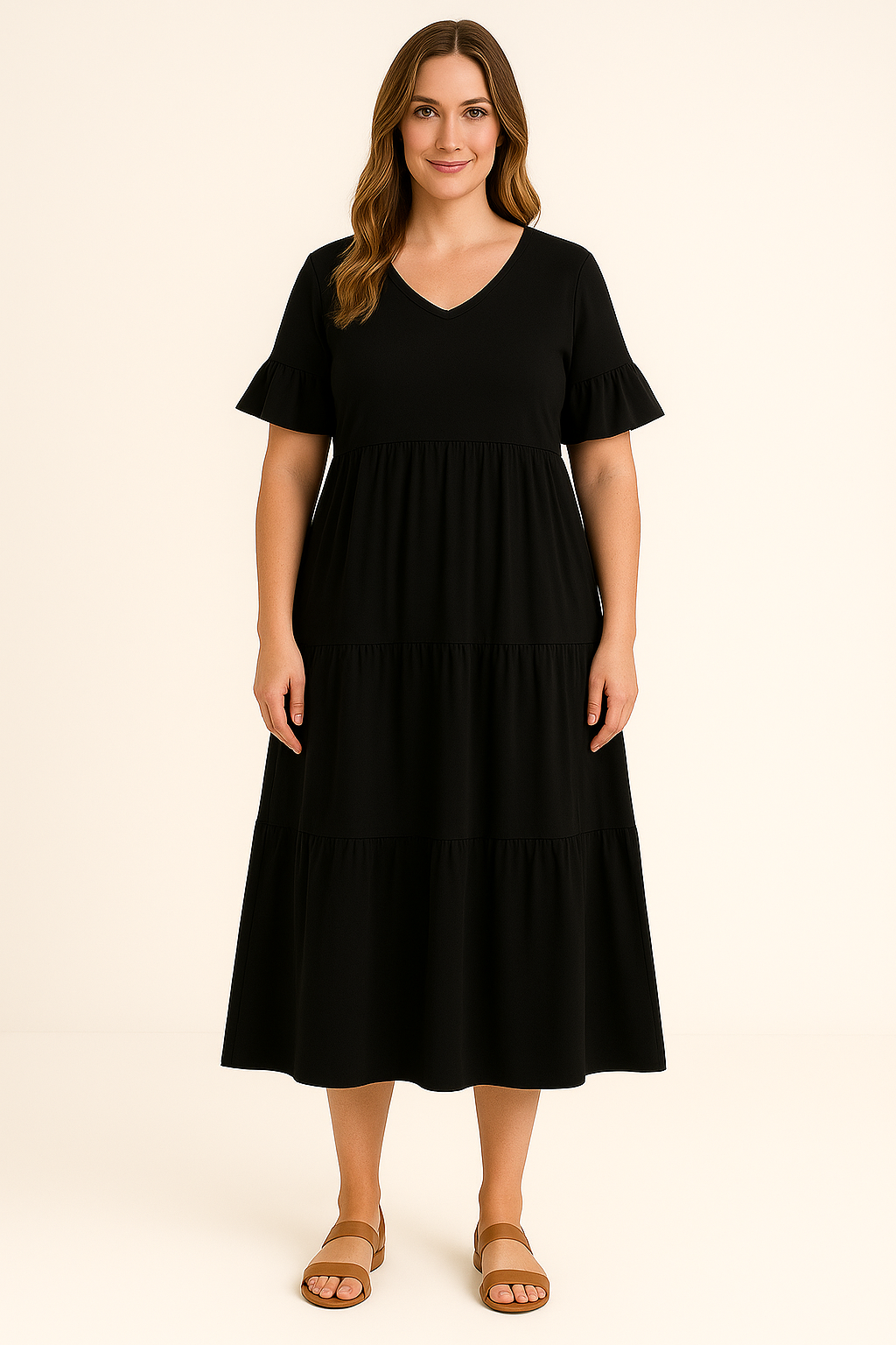 Variant image for Camilla - Women's White Tiered Summer Dress with Ruffle Sleeves for Everyday Comfort-16