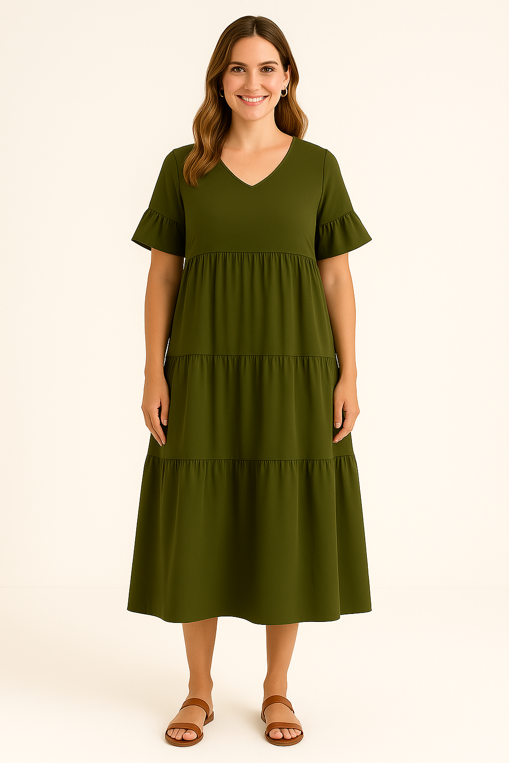 Variant image for Camilla - Women's White Tiered Summer Dress with Ruffle Sleeves for Everyday Comfort-31
