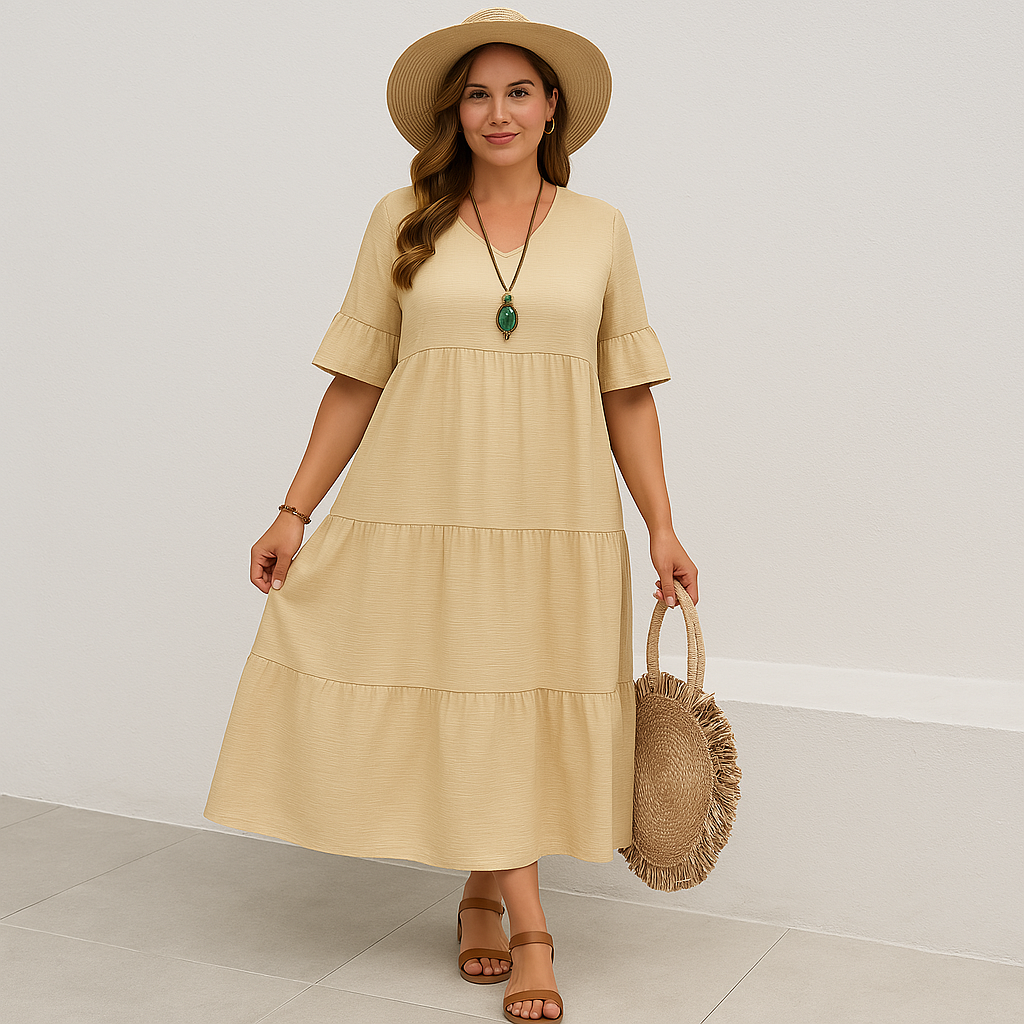 Camilla - Women's White Tiered Summer Dress with Ruffle Sleeves for Everyday Comfort