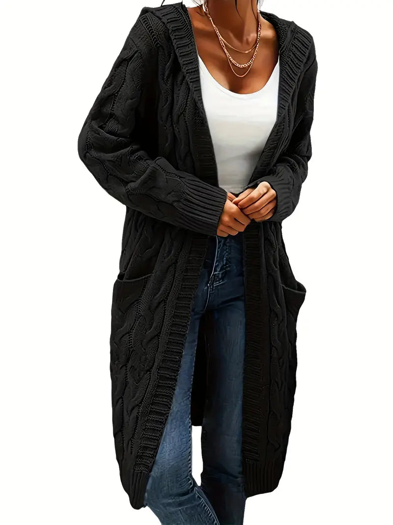 CozyChic – Women's Long Black Cardigan for Effortless Comfort and Layering