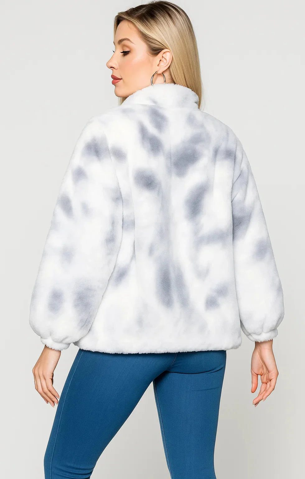 Cozy Puffer Jacket - Soft Fluffy Texture with Playful Navy Print for Cold Days