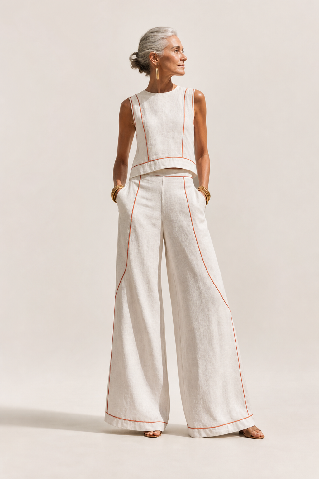 Althea Contrast Stitch Trouser Set