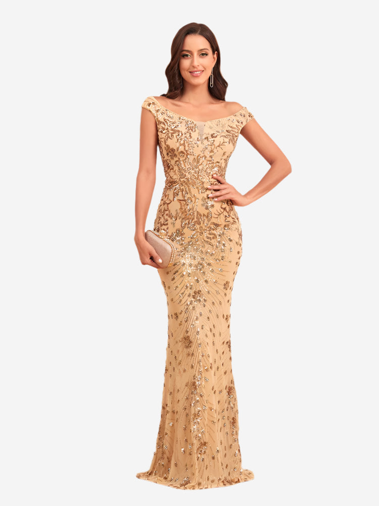 Elegant Sequin Long Sleeve Maxi Dress for Women - High Waist Glamour