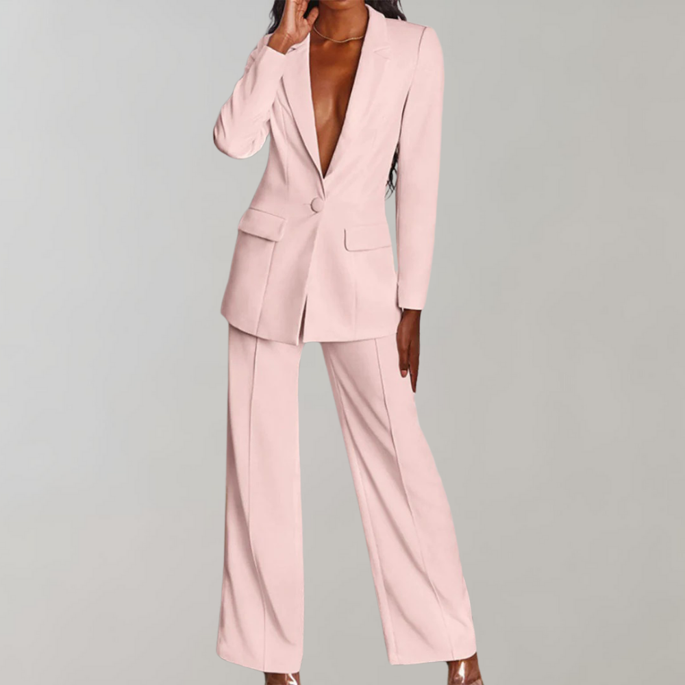 Elegant Women's Suit Set – Tailored Blazer and Slim-Fit Trousers in Pink for Effortless Style