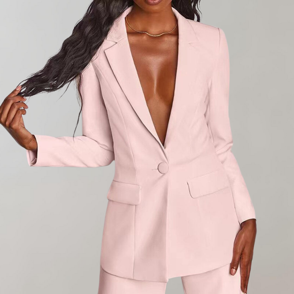 Elegant Women's Suit Set – Tailored Blazer and Slim-Fit Trousers in Pink for Effortless Style