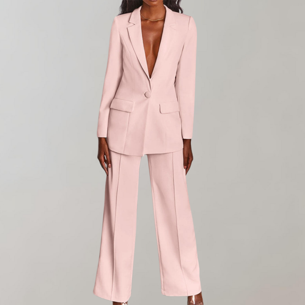 Elegant Women's Suit Set – Tailored Blazer and Slim-Fit Trousers in Pink for Effortless Style