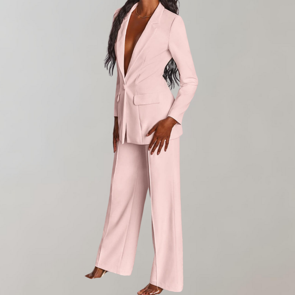 Elegant Women's Suit Set – Tailored Blazer and Slim-Fit Trousers in Pink for Effortless Style