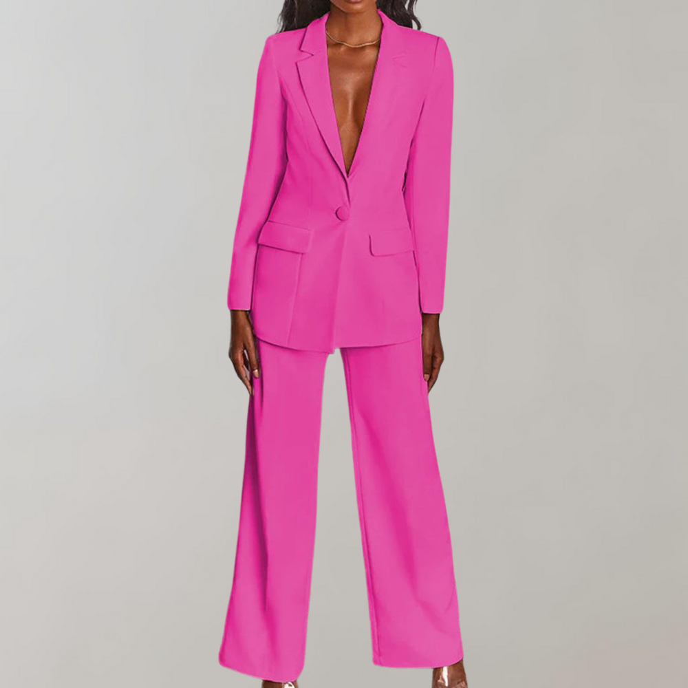 Elegant Women's Suit Set – Tailored Blazer and Slim-Fit Trousers in Pink for Effortless Style