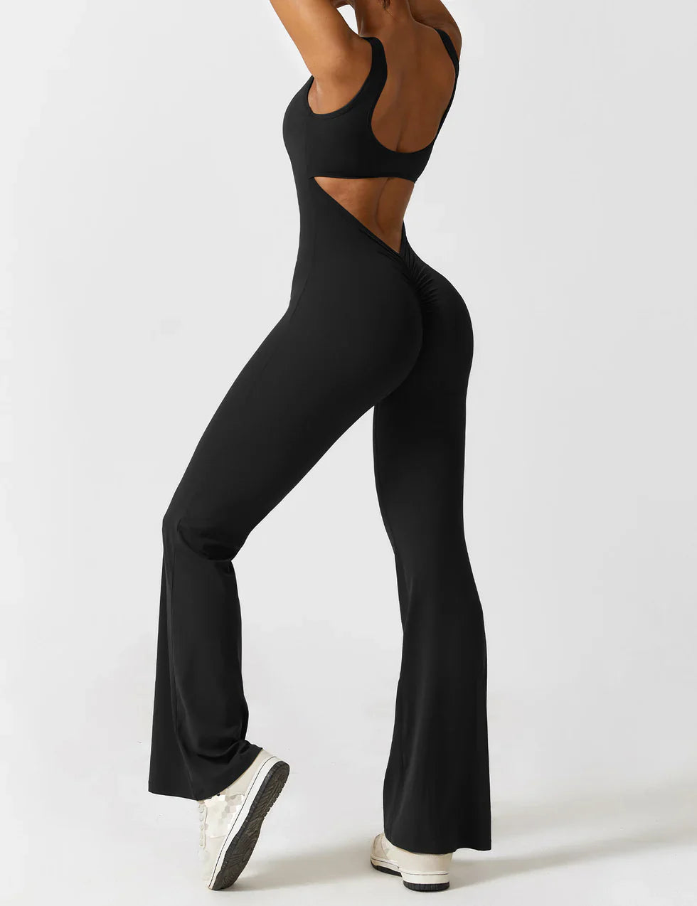 Elena Flared V-Back Jumpsuit - Stylish, Comfortable, Squat-Proof Fit