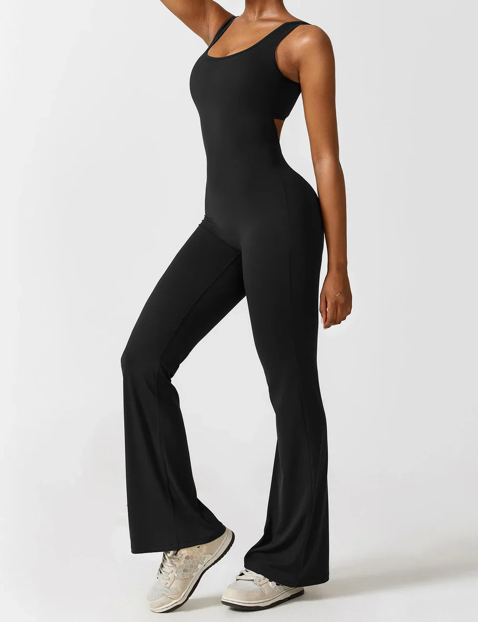 Elena Flared V-Back Jumpsuit - Stylish, Comfortable, Squat-Proof Fit