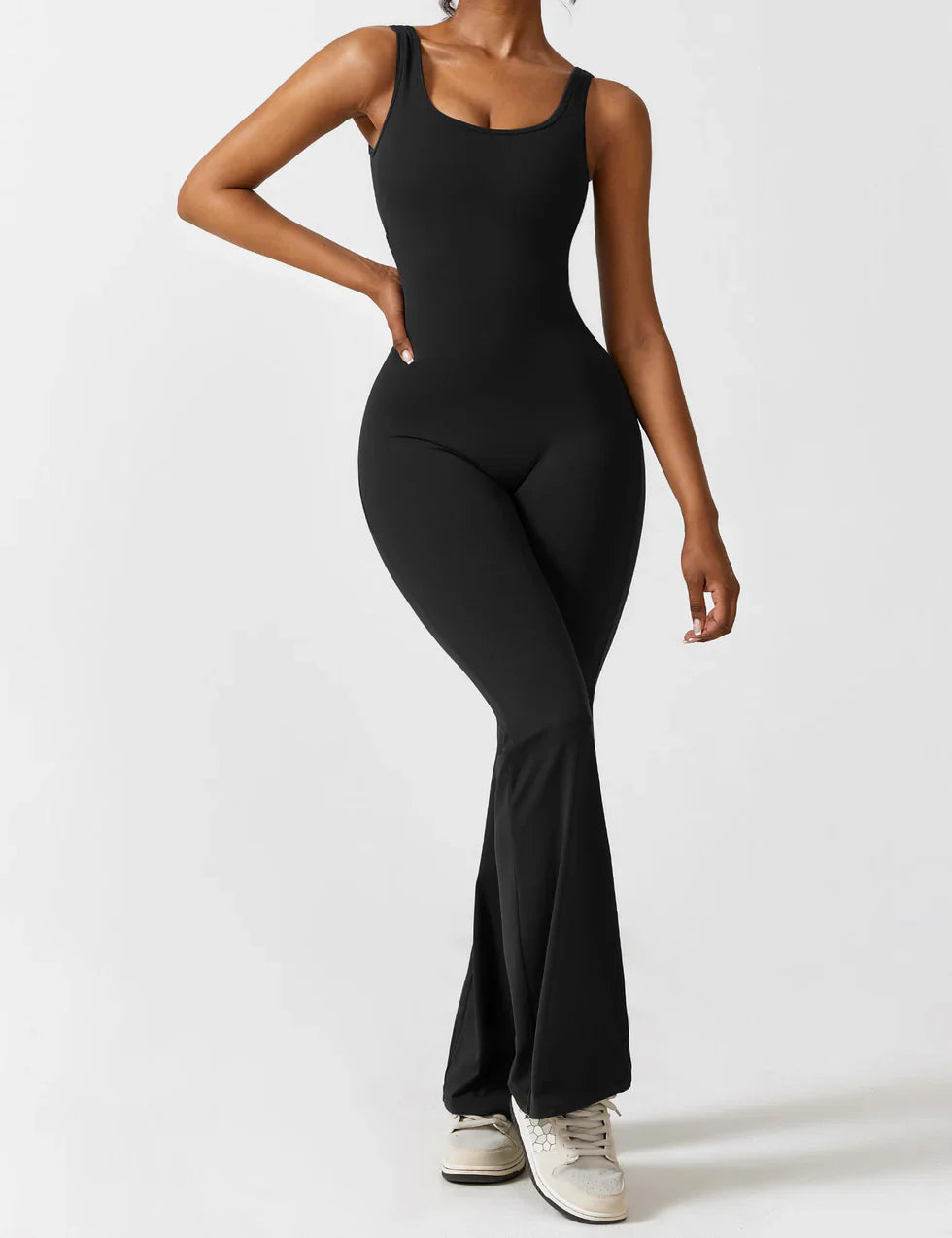 Elena Flared V-Back Jumpsuit - Stylish, Comfortable, Squat-Proof Fit