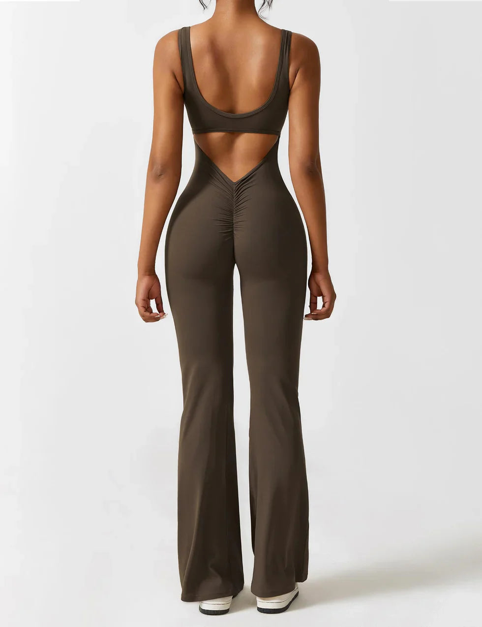 Elena Flared V-Back Jumpsuit - Stylish, Comfortable, Squat-Proof Fit