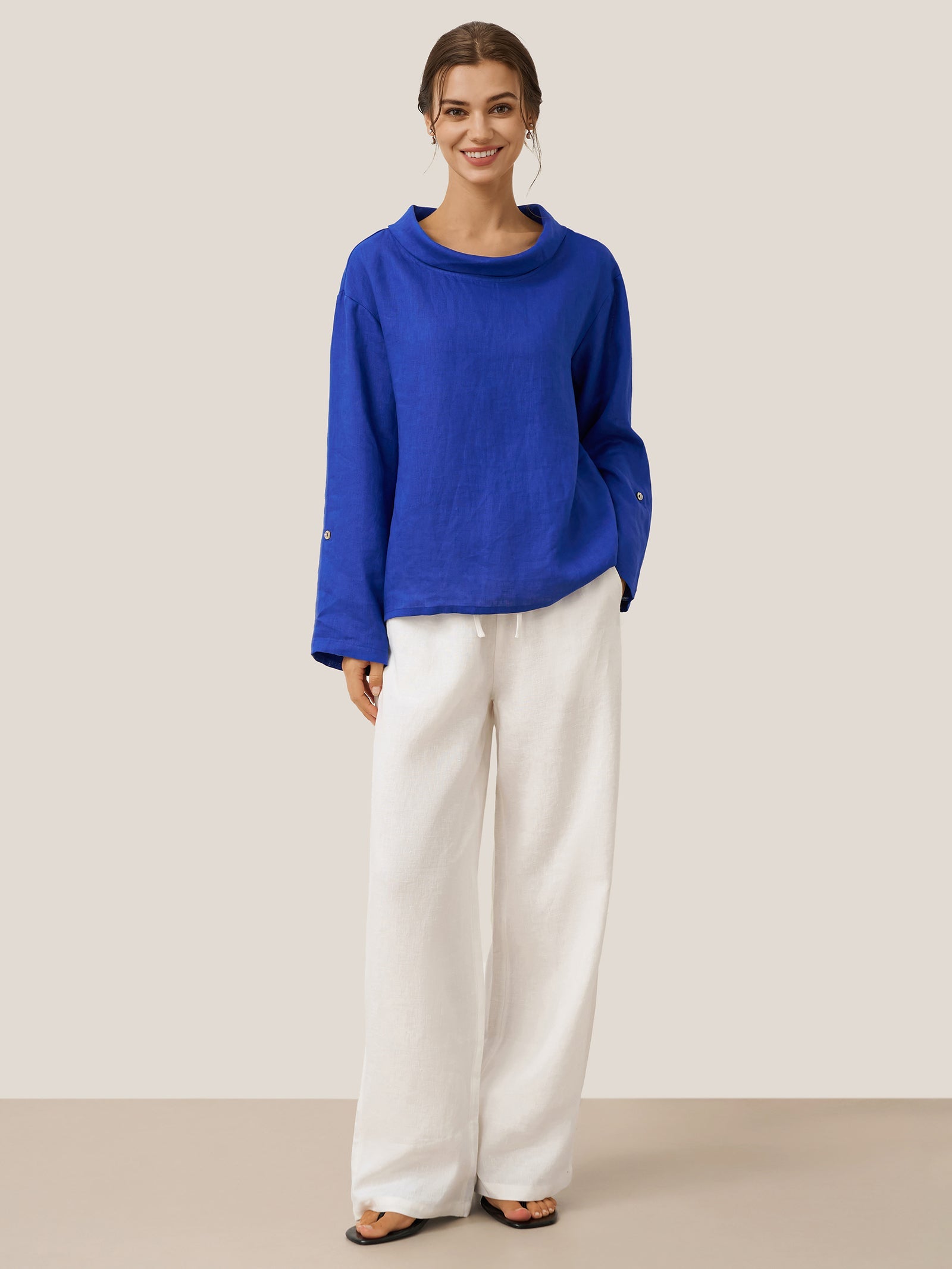 Ethan | Relaxed Comfortable White Linen Pants for Women 6