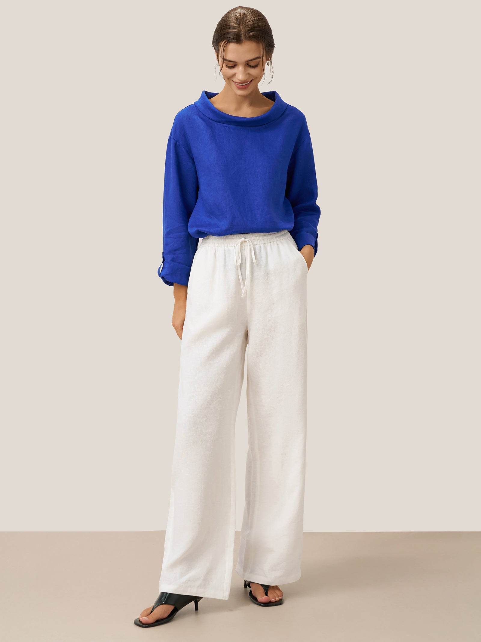 Ethan | Relaxed Comfortable White Linen Pants for Women 7