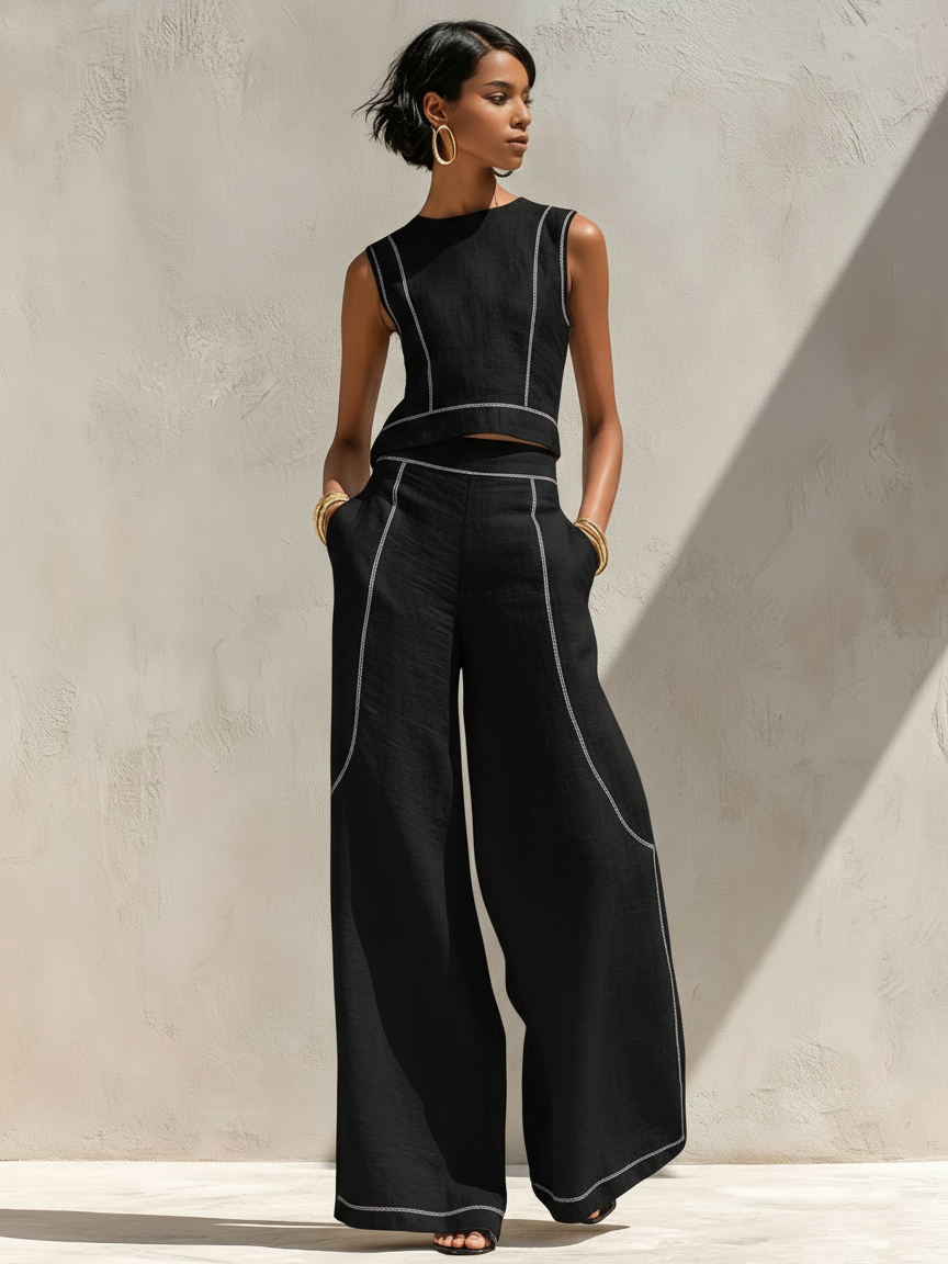 Althea Contrast Stitch Trouser Set