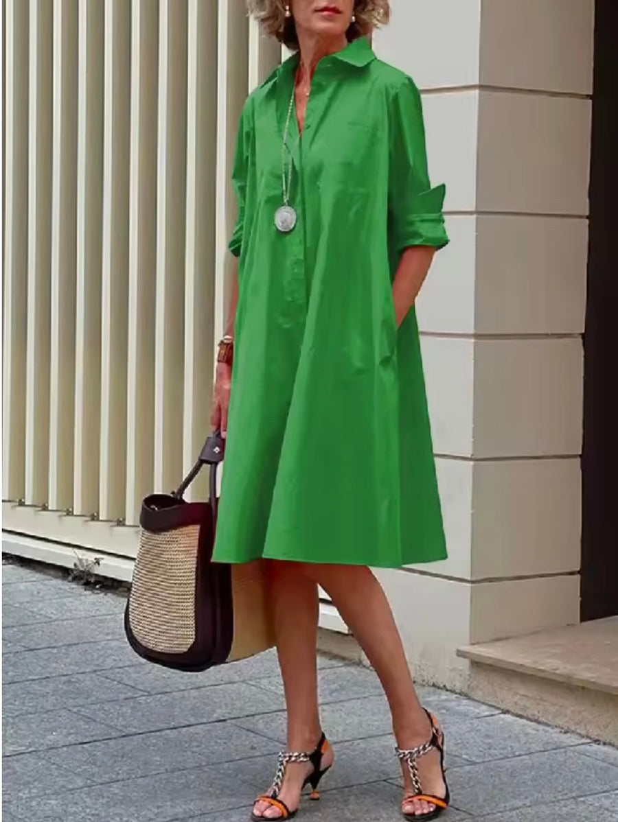 Bellamy Three-Quarter Sleeve Button Front Dress
