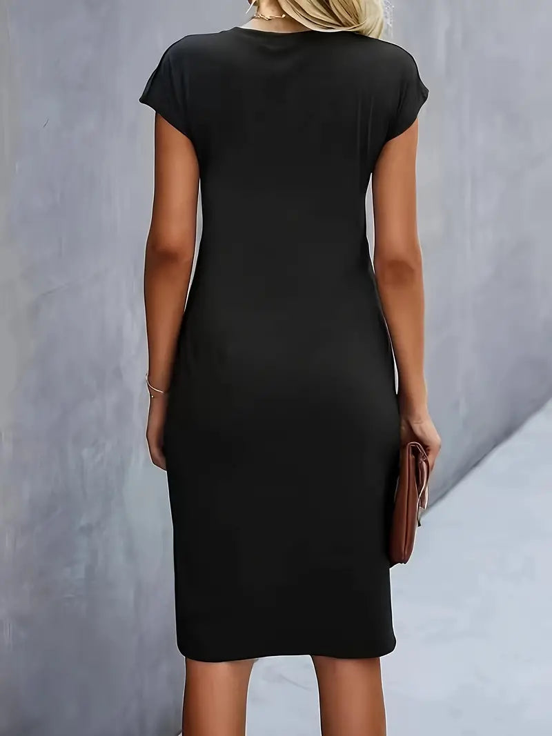 Katrien - Long Sleeve White Midi Dress with Flattering Fit for Women