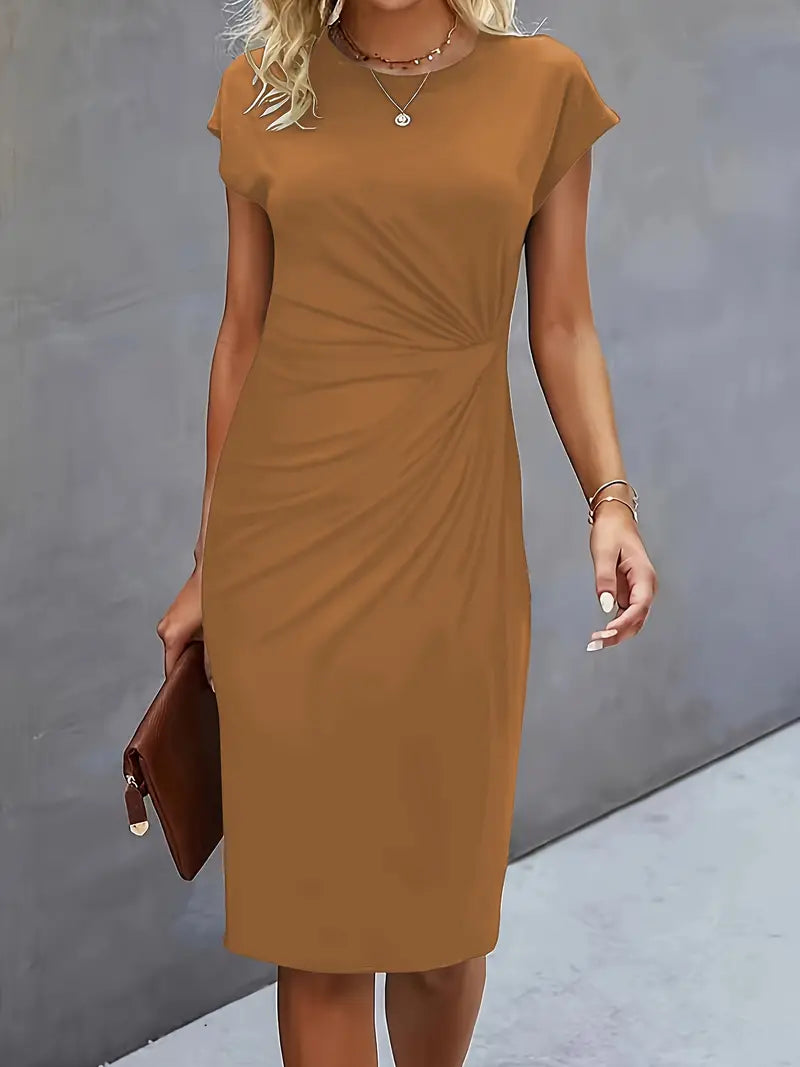 Katrien - Long Sleeve White Midi Dress with Flattering Fit for Women