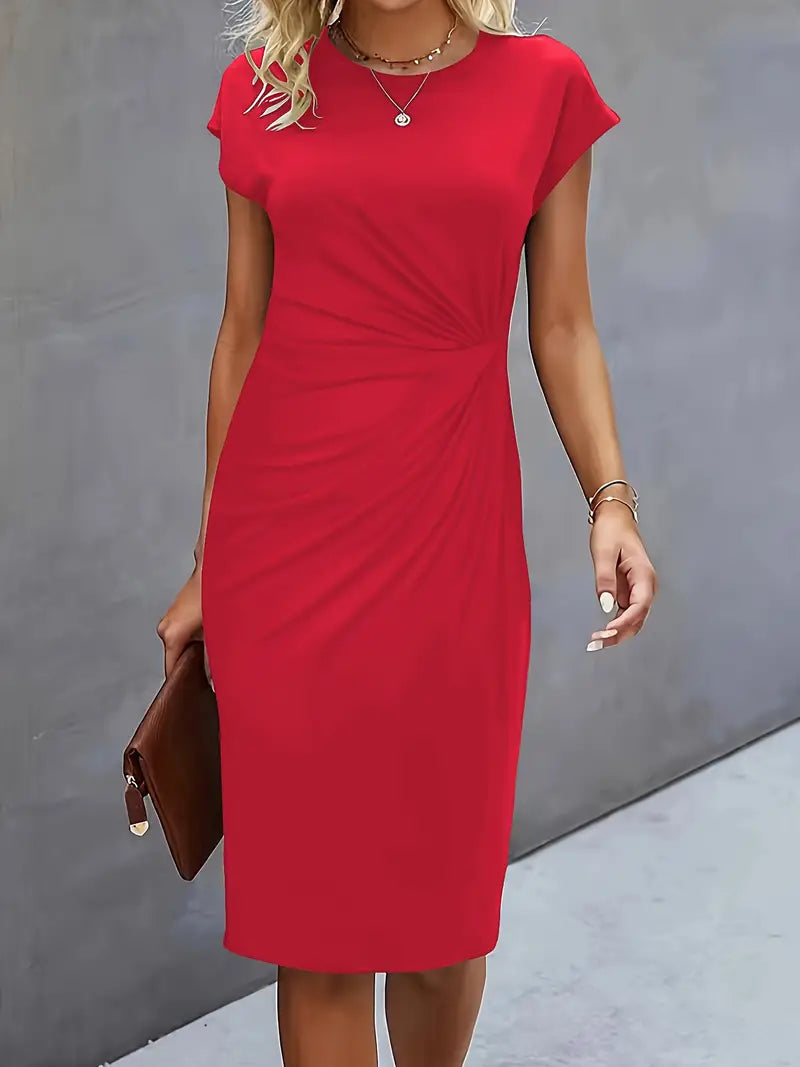 Katrien - Long Sleeve White Midi Dress with Flattering Fit for Women
