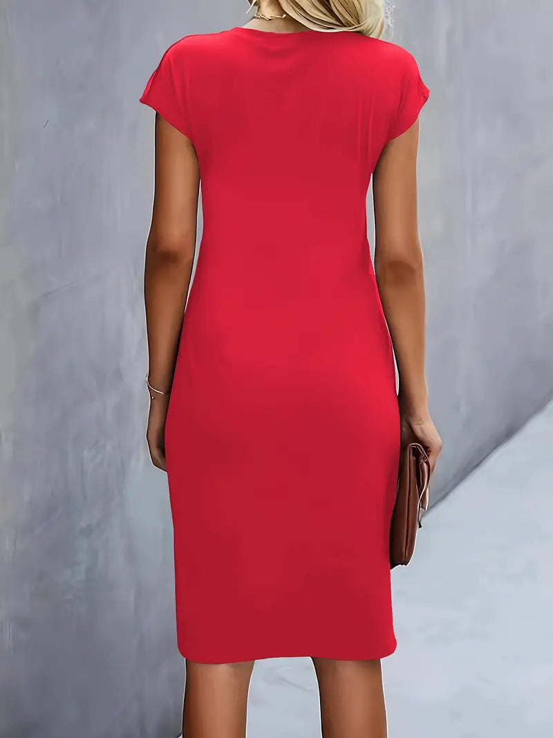 Katrien - Long Sleeve White Midi Dress with Flattering Fit for Women