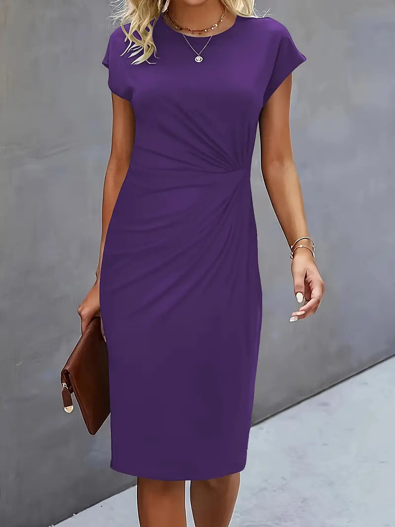Katrien - Long Sleeve White Midi Dress with Flattering Fit for Women