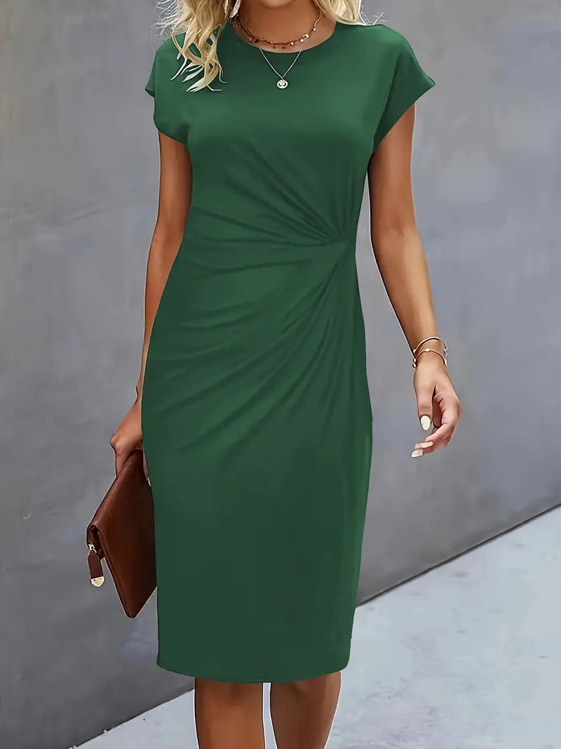 Katrien - Long Sleeve White Midi Dress with Flattering Fit for Women