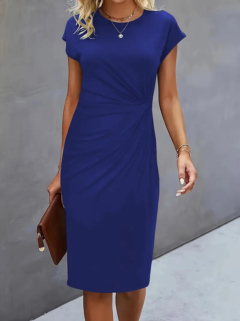 Katrien - Long Sleeve White Midi Dress with Flattering Fit for Women