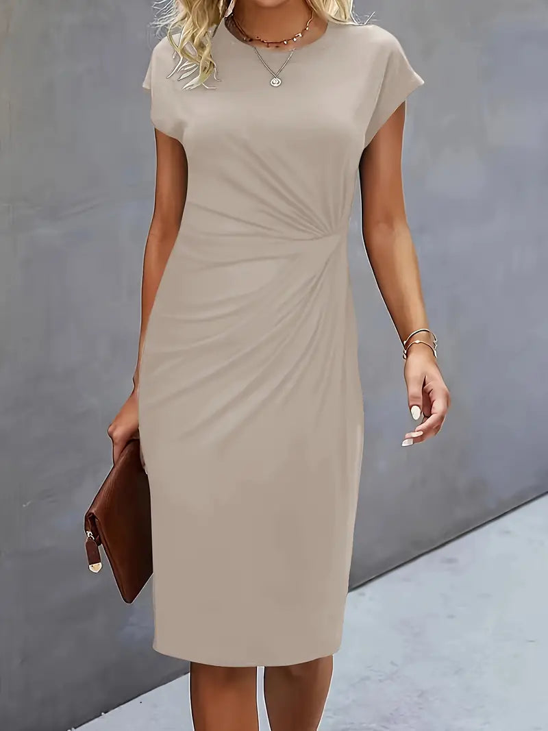 Katrien - Long Sleeve White Midi Dress with Flattering Fit for Women