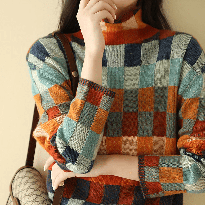 Cashmere Sweater Women - Cozy Patchwork Turtleneck for Ultimate Comfort