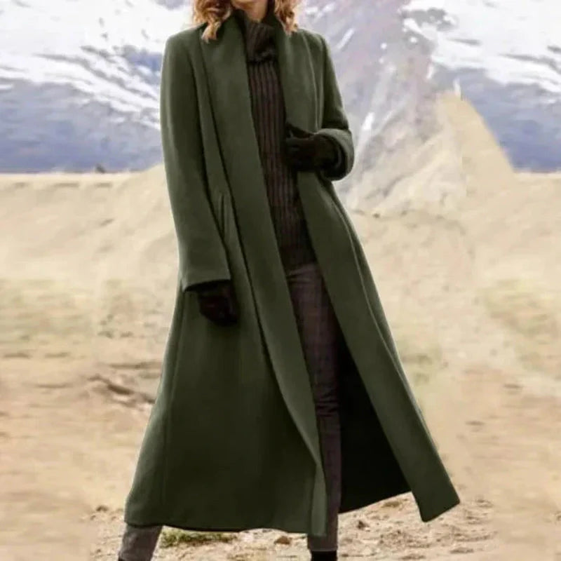Ophelia - Elegant Long Wool Coat for Women, Black Wool Trench Coat